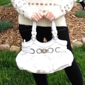 off-white leather HYPE hobo shoulder bag purse (D3